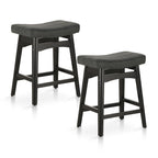 Tabourets de bar en bois massif de 61 cm (24 pouces) avec coussin en lin/simili cuir, lot de 2