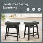 Tabourets de bar en bois massif de 61 cm (24 pouces) avec coussin en lin/simili cuir, lot de 2