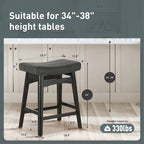 Tabourets de bar en bois massif de 61 cm (24 pouces) avec coussin en lin/simili cuir, lot de 2