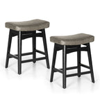 Tabourets de bar en bois massif de 61 cm (24 pouces) avec coussin en lin/simili cuir, lot de 2
