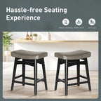 Tabourets de bar en bois massif de 61 cm (24 pouces) avec coussin en lin/simili cuir, lot de 2