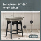 Tabourets de bar en bois massif de 61 cm (24 pouces) avec coussin en lin/simili cuir, lot de 2