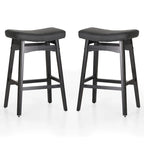 Tabourets de bar en bois massif de 61 cm (24 pouces) avec coussin en lin/simili cuir, lot de 2