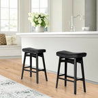 Tabourets de bar en bois massif de 61 cm (24 pouces) avec coussin en lin/simili cuir, lot de 2