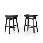 Tabourets de bar en bois massif de 61 cm (24 pouces) avec coussin en lin/simili cuir, lot de 2