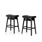 Tabourets de bar en bois massif de 61 cm (24 pouces) avec coussin en lin/simili cuir, lot de 2