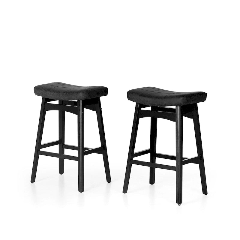 Tabourets de bar en bois massif de 61 cm (24 pouces) avec coussin en lin/simili cuir, lot de 2