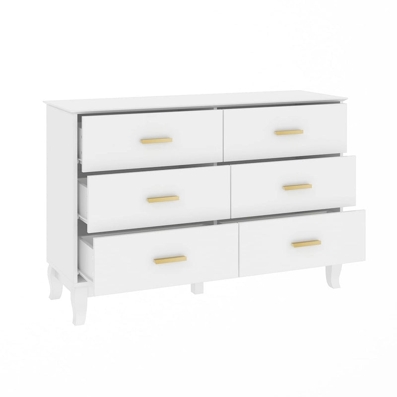 Commode double Timechee à 6 tiroirs, 47,2 cm de largeur, pieds en bois massif, finition laquée.
