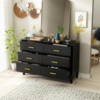Timechee 6 Drawer 47.2W Double Dresser Solid Wood Legs Lacquer Chest