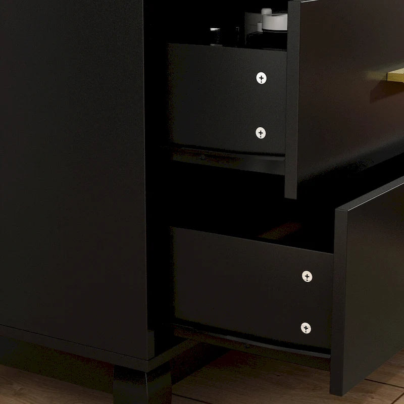 Commode double Timechee à 6 tiroirs, 47,2 cm de largeur, pieds en bois massif, finition laquée.