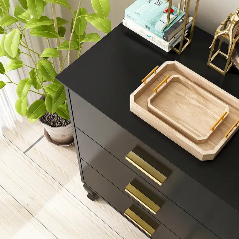 Commode double Timechee à 6 tiroirs, 47,2 cm de largeur, pieds en bois massif, finition laquée.