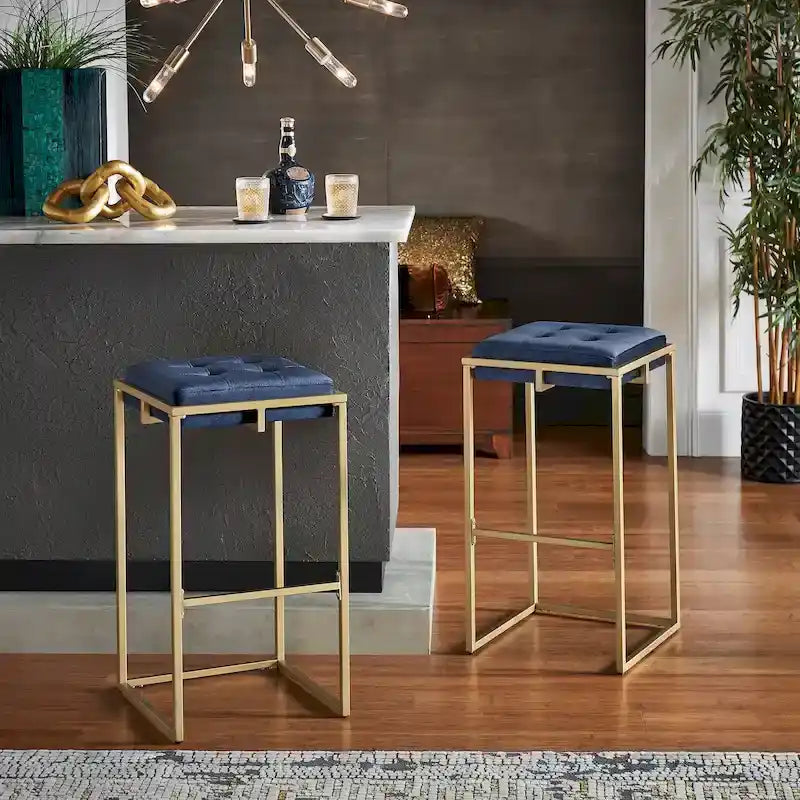 Tabourets de bar capitonnés en velours doré Perdita (lot de 2) par iNSPIRE Q Bold
