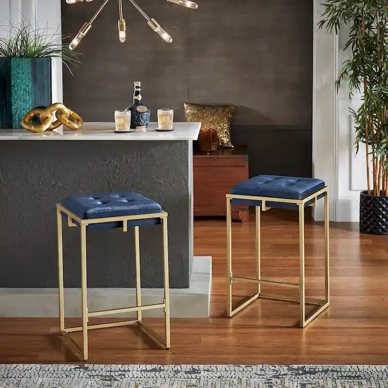 Tabourets de bar capitonnés en velours doré Perdita (lot de 2) par iNSPIRE Q Bold