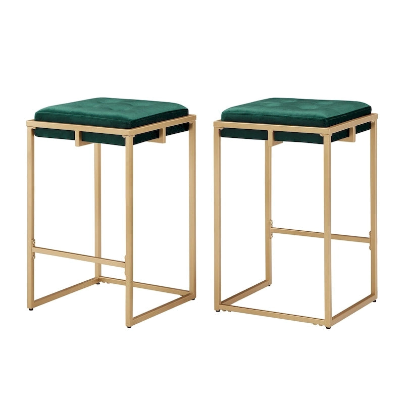 Tabourets de bar capitonnés en velours doré Perdita (lot de 2) par iNSPIRE Q Bold