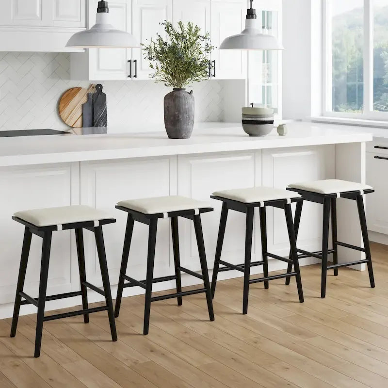 Tabouret de bar rembourré Barker Boucle, tabouret de comptoir sans dossier avec coussin