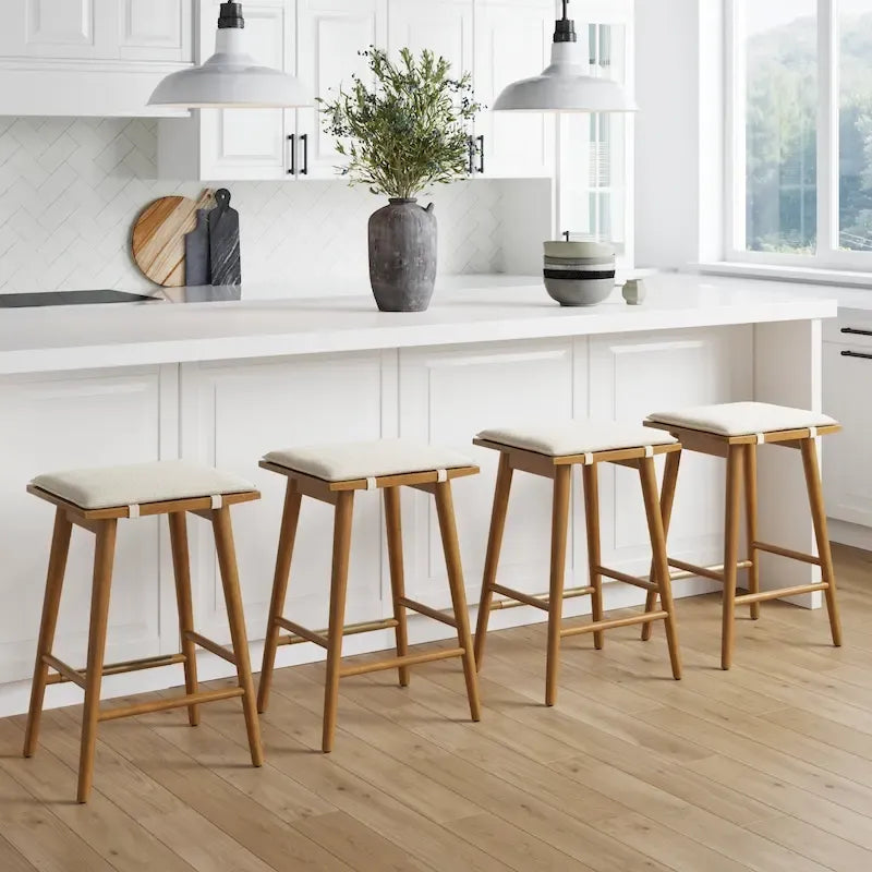 Tabouret de bar rembourré Barker Boucle, tabouret de comptoir sans dossier avec coussin
