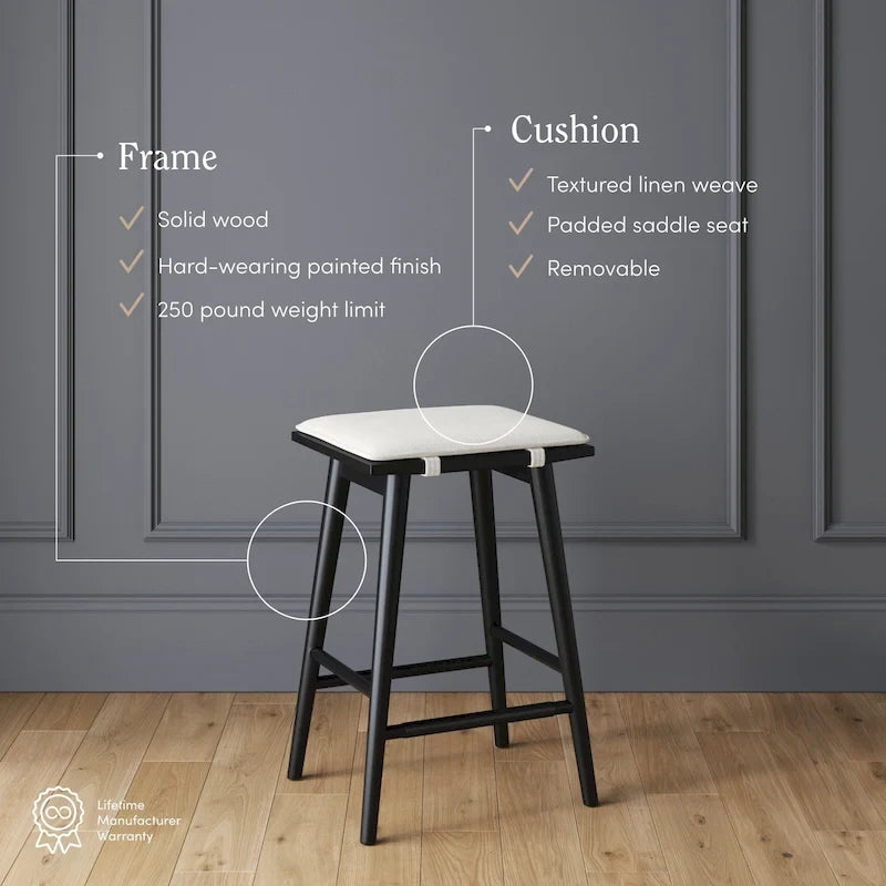Tabouret de bar rembourré Barker Boucle, tabouret de comptoir sans dossier avec coussin