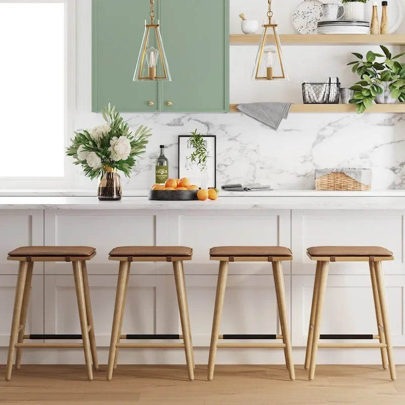 Tabouret de bar rembourré Barker Boucle, tabouret de comptoir sans dossier avec coussin