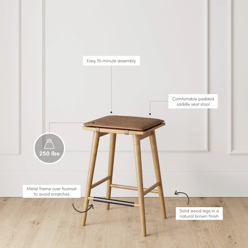 Tabouret de bar rembourré Barker Boucle, tabouret de comptoir sans dossier avec coussin