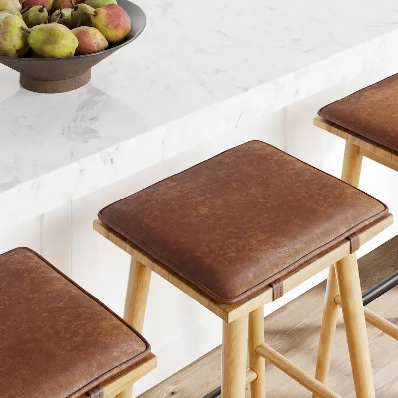 Tabouret de bar rembourré Barker Boucle, tabouret de comptoir sans dossier avec coussin