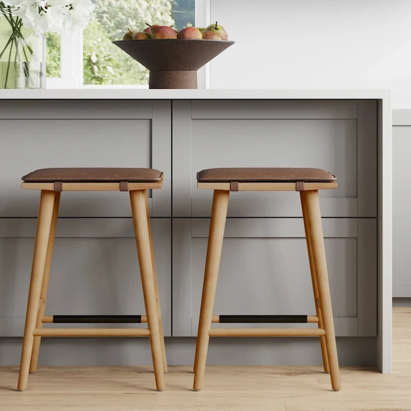 Tabouret de bar rembourré Barker Boucle, tabouret de comptoir sans dossier avec coussin