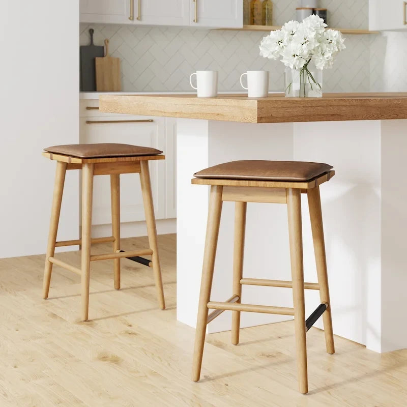 Tabouret de bar rembourré Barker Boucle, tabouret de comptoir sans dossier avec coussin