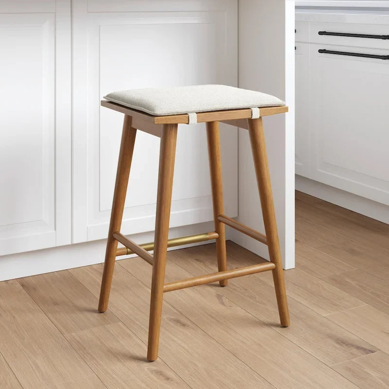 Tabouret de bar rembourré Barker Boucle, tabouret de comptoir sans dossier avec coussin