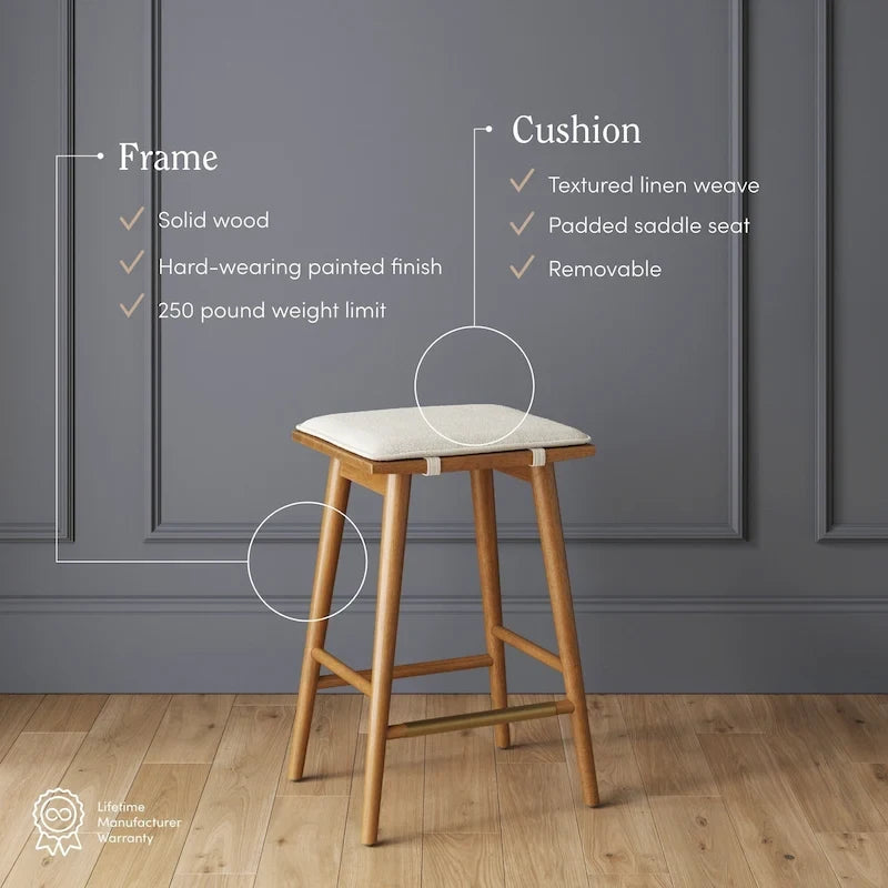 Tabouret de bar rembourré Barker Boucle, tabouret de comptoir sans dossier avec coussin