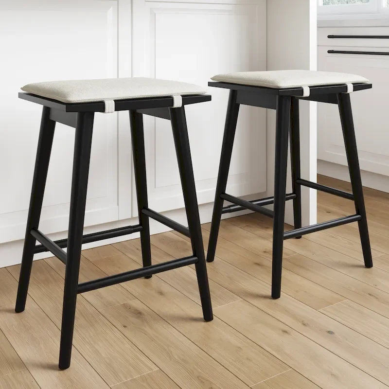 Tabouret de bar rembourré Barker Boucle, tabouret de comptoir sans dossier avec coussin