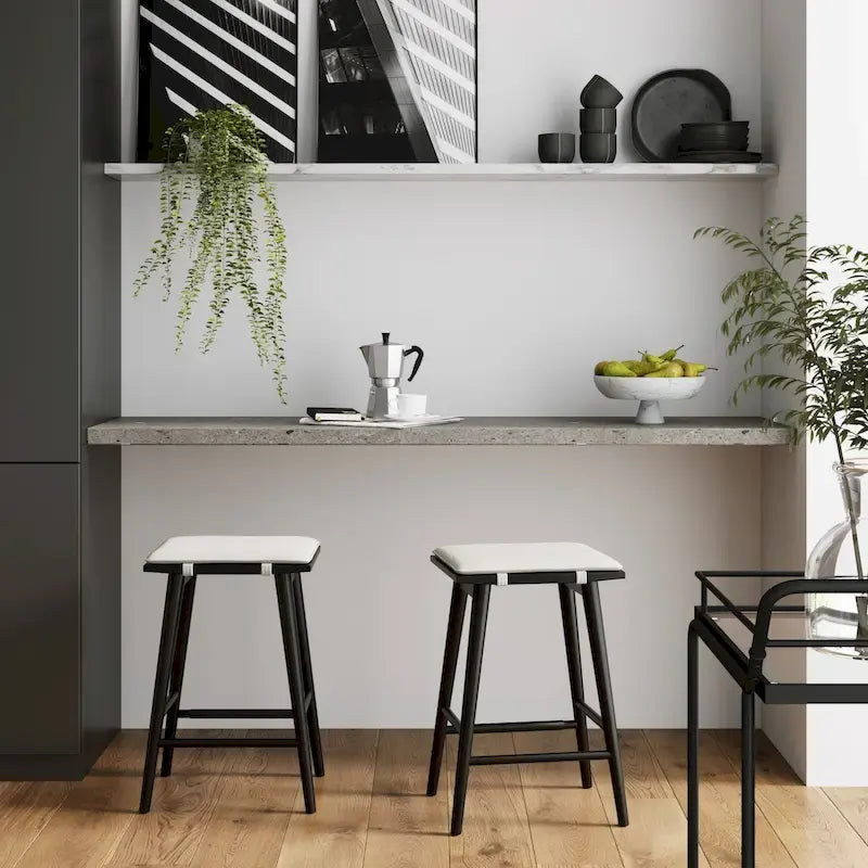 Tabouret de bar rembourré Barker Boucle, tabouret de comptoir sans dossier avec coussin