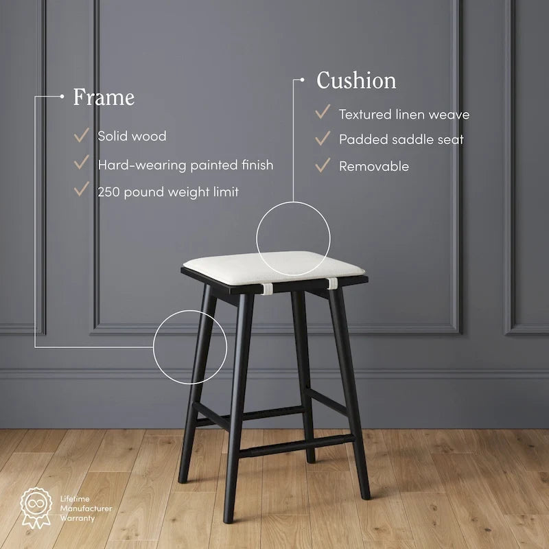 Tabouret de bar rembourré Barker Boucle, tabouret de comptoir sans dossier avec coussin