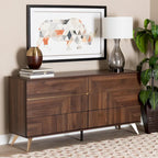 Commode à 6 tiroirs Graceland de style transitionnel moderne du milieu du siècle, finition noyer brun