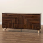 Commode à 6 tiroirs Graceland de style transitionnel moderne du milieu du siècle, finition noyer brun