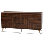 Commode à 6 tiroirs Graceland de style transitionnel moderne du milieu du siècle, finition noyer brun