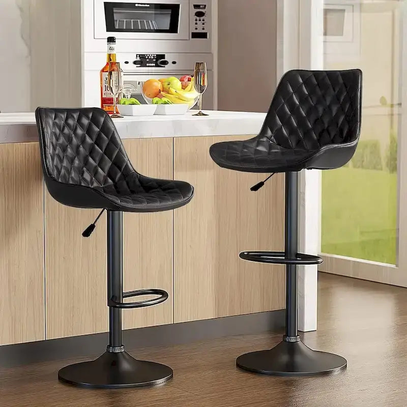 Ensemble de 2 tabourets de bar Bossin, réglables en hauteur, pivotants et avec dossier.