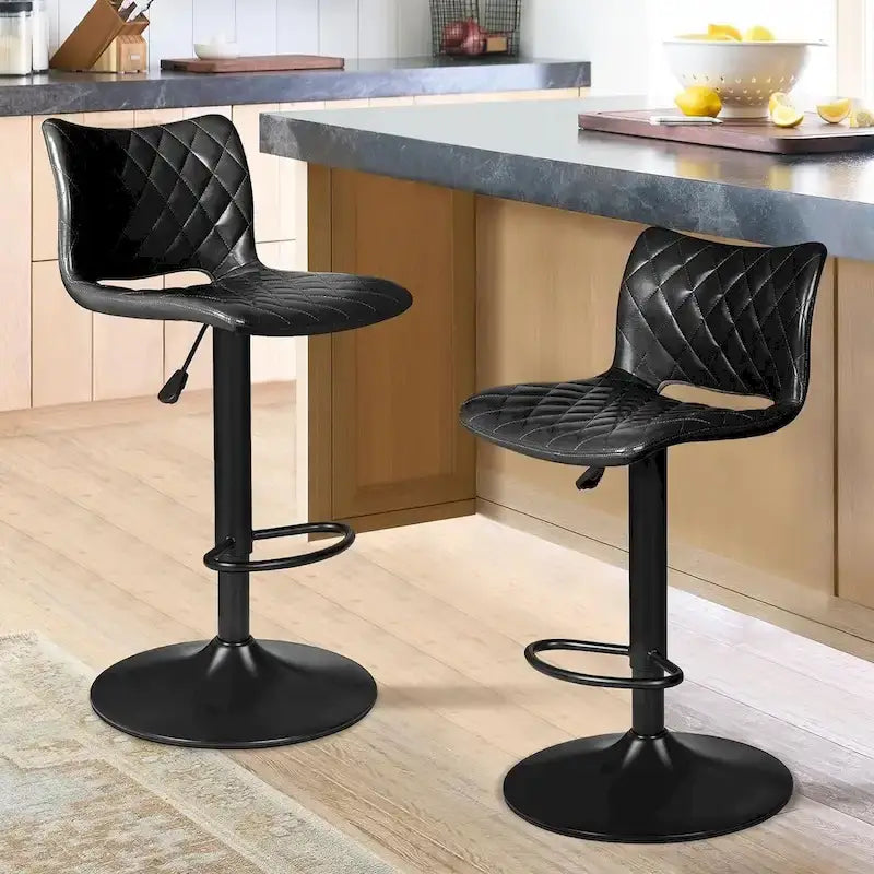 Ensemble de 2 tabourets de bar Bossin, réglables en hauteur, pivotants et avec dossier.