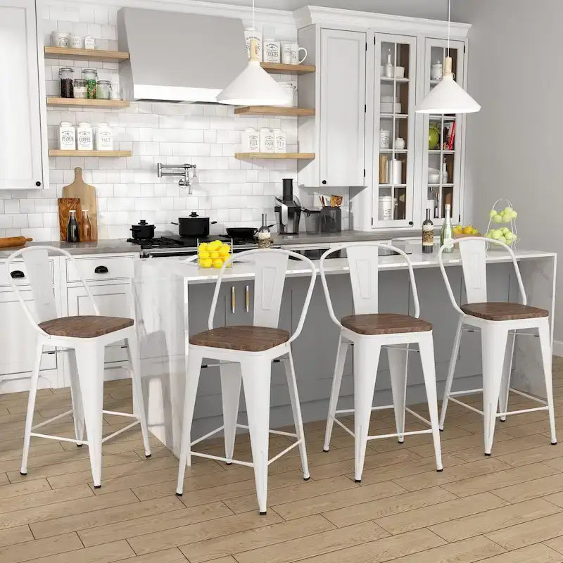 Tabourets de bar style ferme Andeworld, ensemble de 4 tabourets de bar hauteur comptoir - Lot de 4