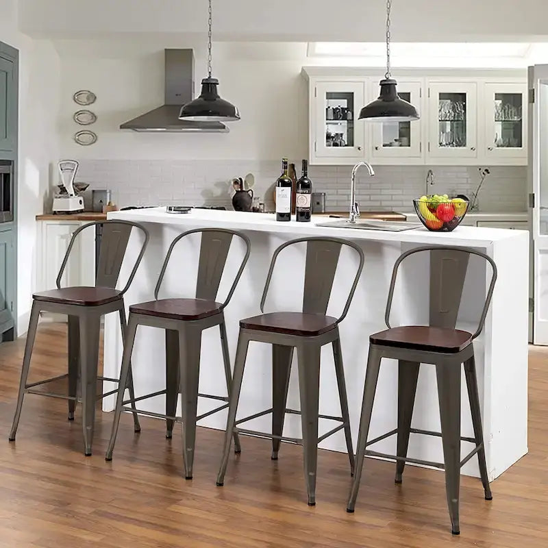 Tabourets de bar style ferme Andeworld, ensemble de 4 tabourets de bar hauteur comptoir - Lot de 4