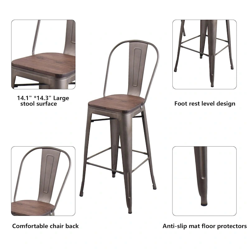 Tabourets de bar style ferme Andeworld, ensemble de 4 tabourets de bar hauteur comptoir - Lot de 4