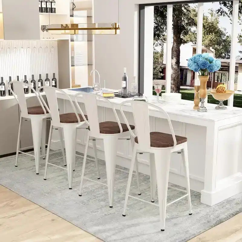 Tabourets de bar style ferme Andeworld, ensemble de 4 tabourets de bar hauteur comptoir - Lot de 4