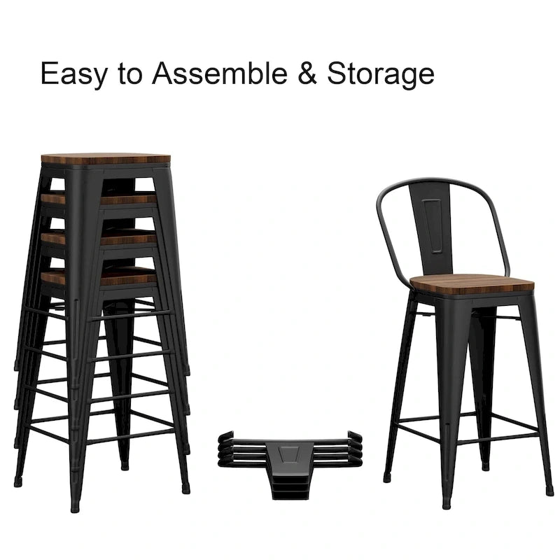 Tabourets de bar style ferme Andeworld, ensemble de 4 tabourets de bar hauteur comptoir - Lot de 4