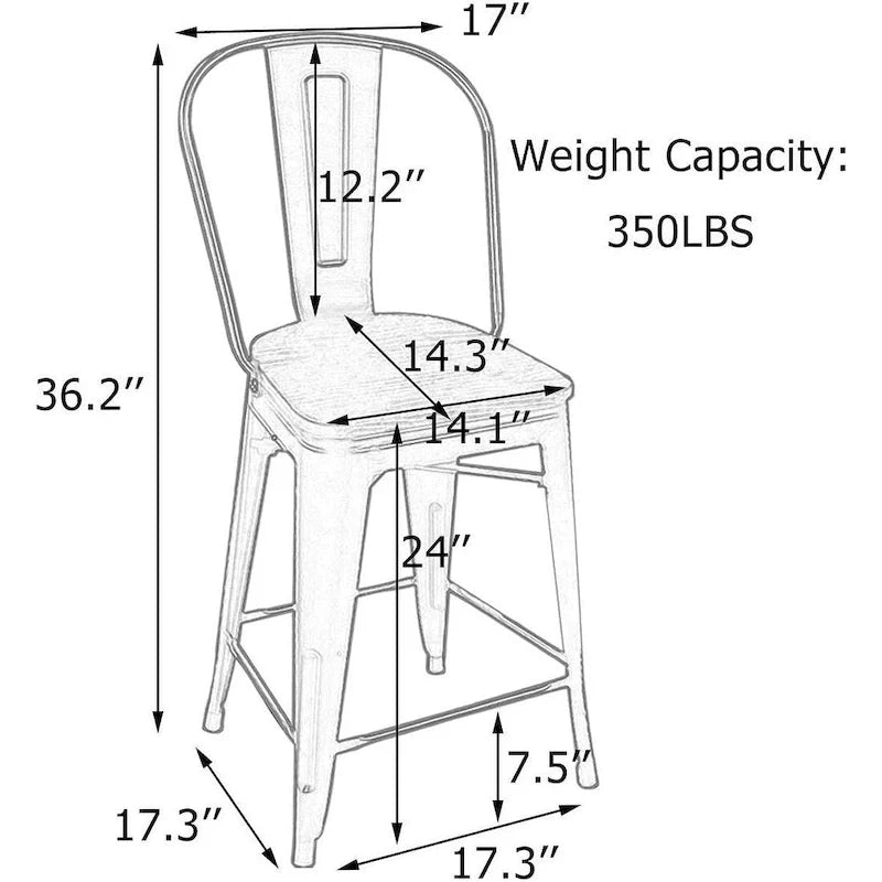 Tabourets de bar style ferme Andeworld, ensemble de 4 tabourets de bar hauteur comptoir - Lot de 4