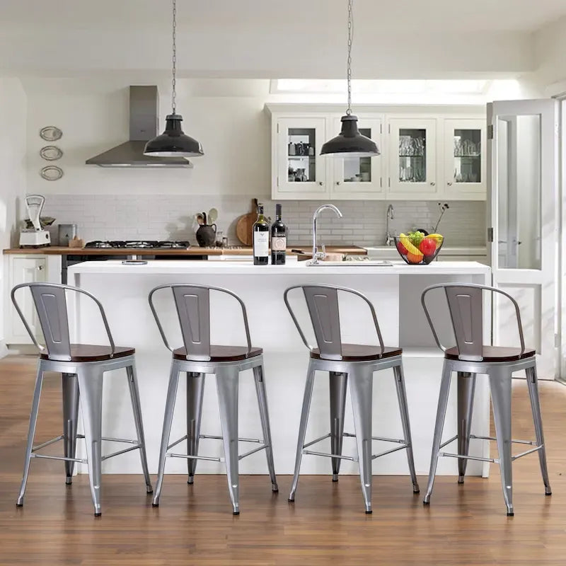 Tabourets de bar style ferme Andeworld, ensemble de 4 tabourets de bar hauteur comptoir - Lot de 4