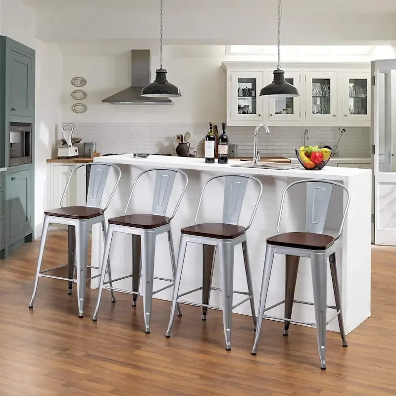 Tabourets de bar style ferme Andeworld, ensemble de 4 tabourets de bar hauteur comptoir - Lot de 4