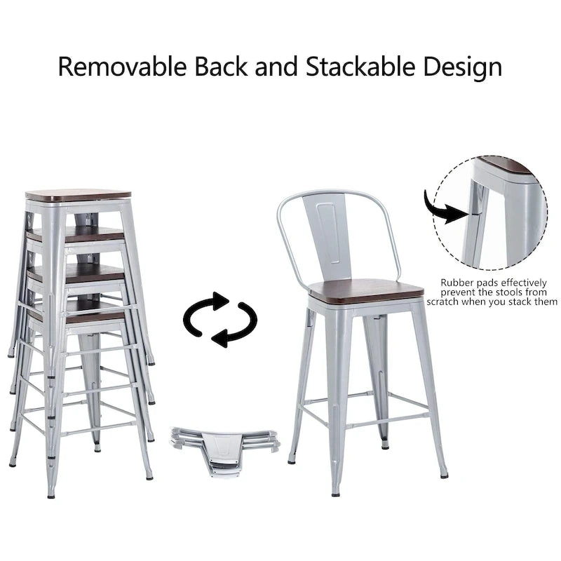 Tabourets de bar style ferme Andeworld, ensemble de 4 tabourets de bar hauteur comptoir - Lot de 4