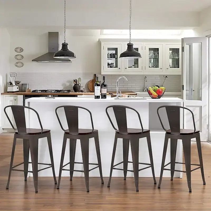 Tabourets de bar style ferme Andeworld, ensemble de 4 tabourets de bar hauteur comptoir - Lot de 4