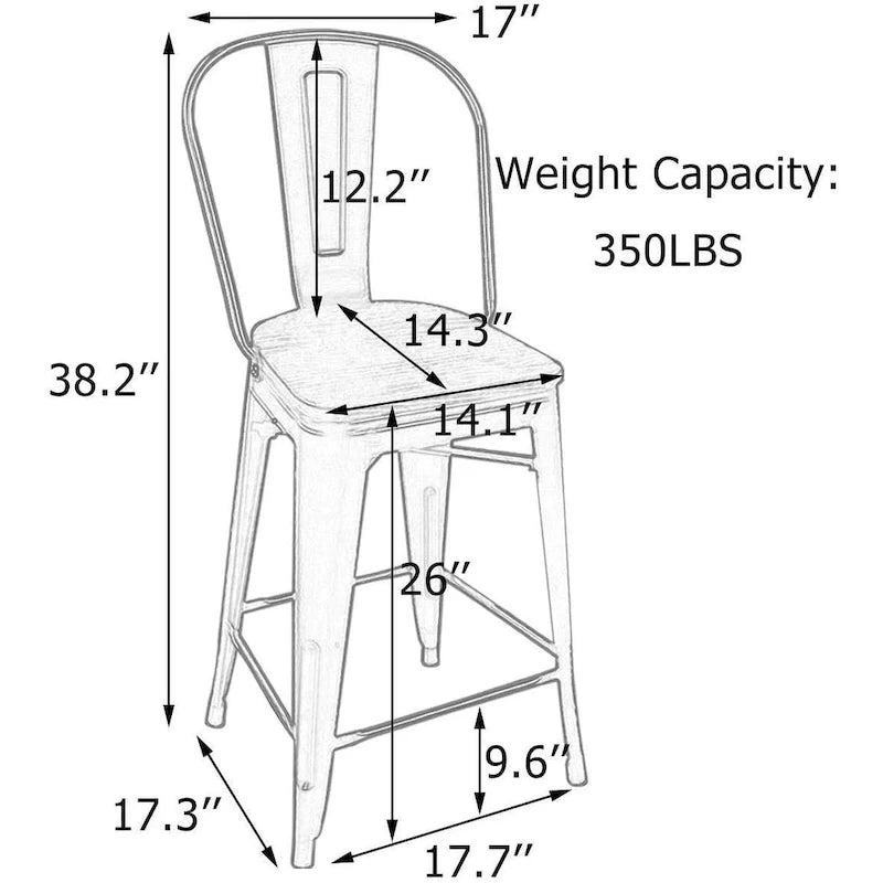 Tabourets de bar style ferme Andeworld, ensemble de 4 tabourets de bar hauteur comptoir - Lot de 4