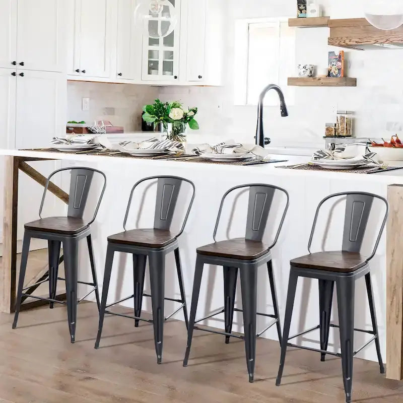 Tabourets de bar style ferme Andeworld, ensemble de 4 tabourets de bar hauteur comptoir - Lot de 4