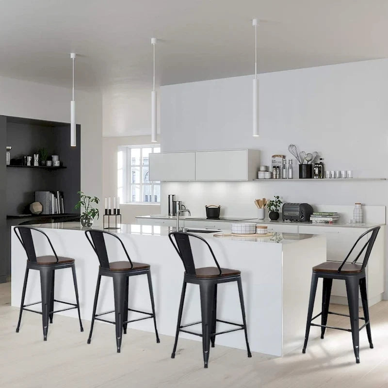 Tabourets de bar style ferme Andeworld, ensemble de 4 tabourets de bar hauteur comptoir - Lot de 4