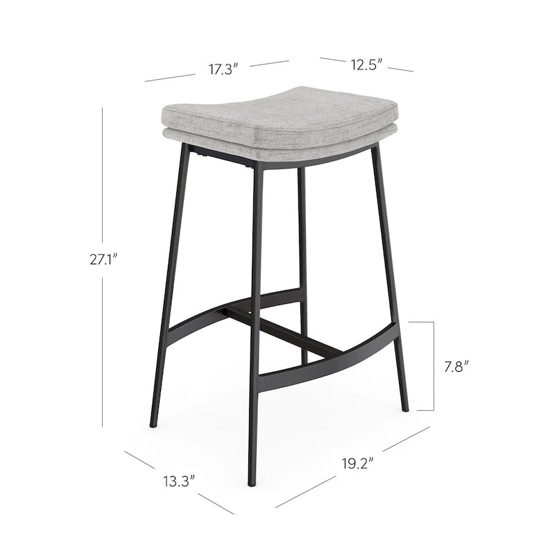 Tabouret de bar de cuisine moderne sans dossier Nathan James Arlo, avec assise en selle et piètement en métal